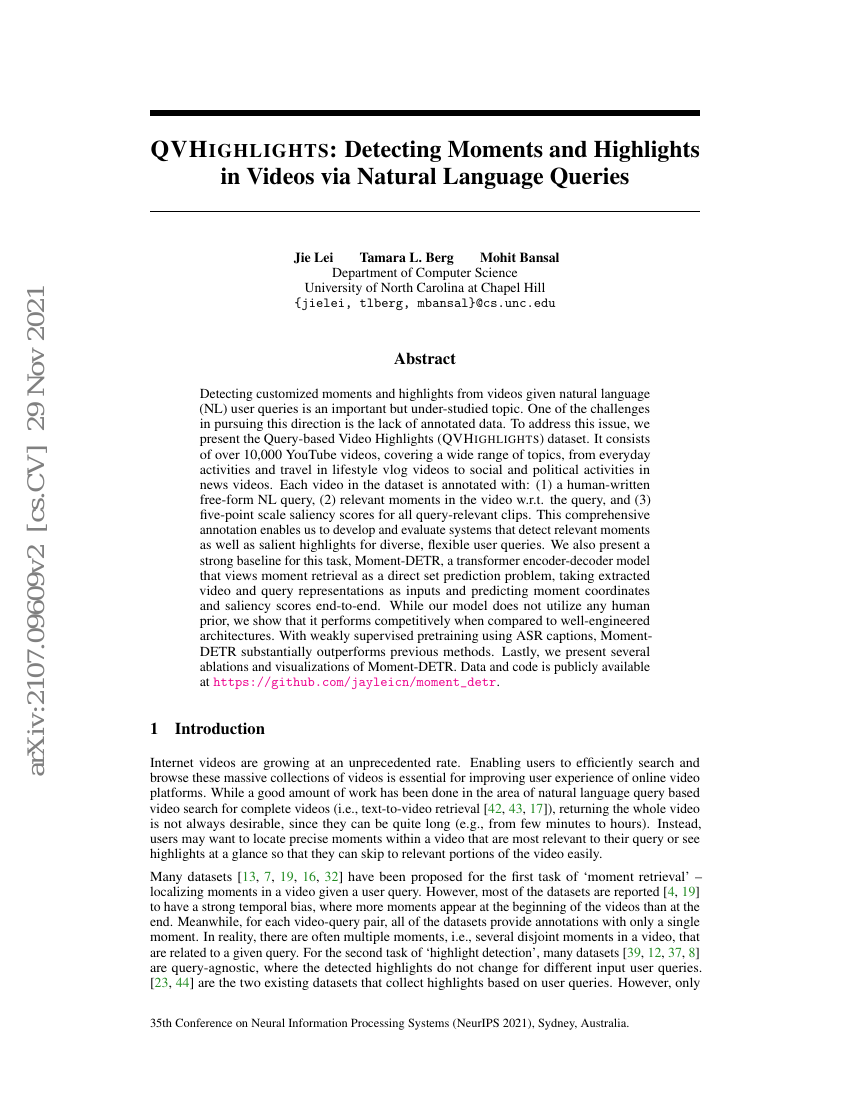 QVHighlights:通过自然语言查询检测视频中的时刻与亮点