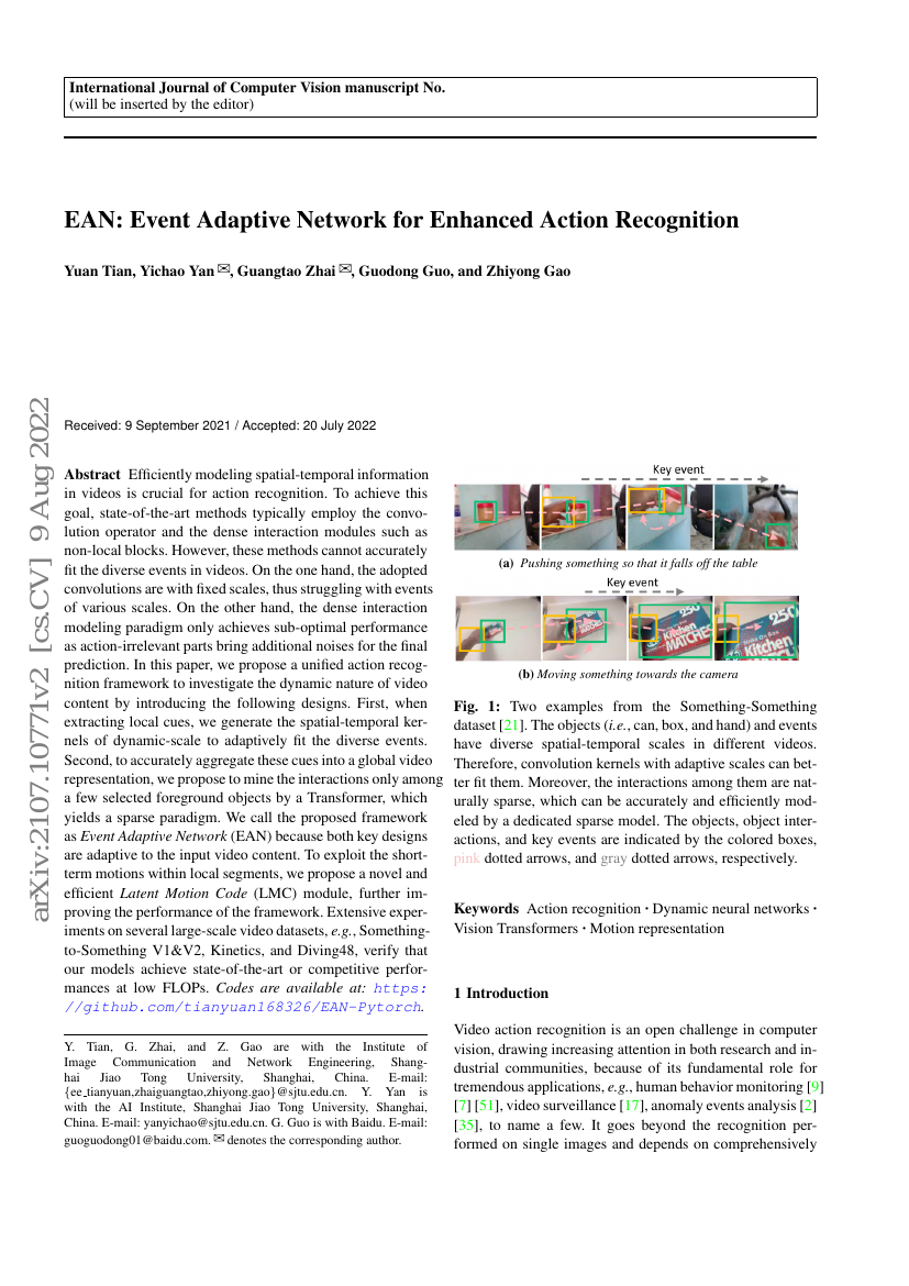 EAN:面向增强动作识别的事件自适应网络