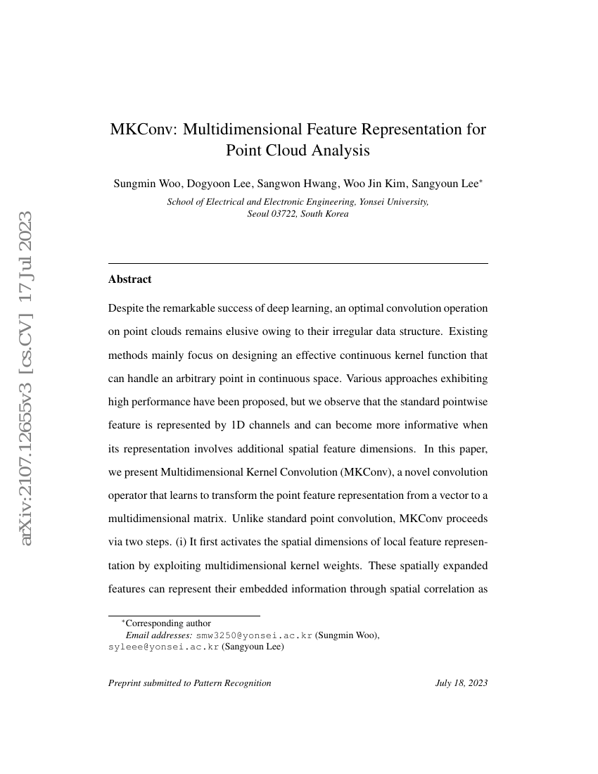 MKConv:用于点云分析的多维特征表示