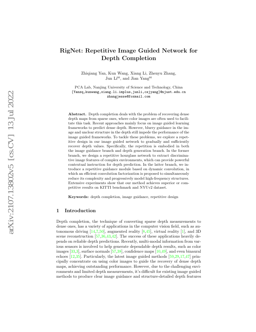 RigNet:用于深度补全的重复图像引导网络