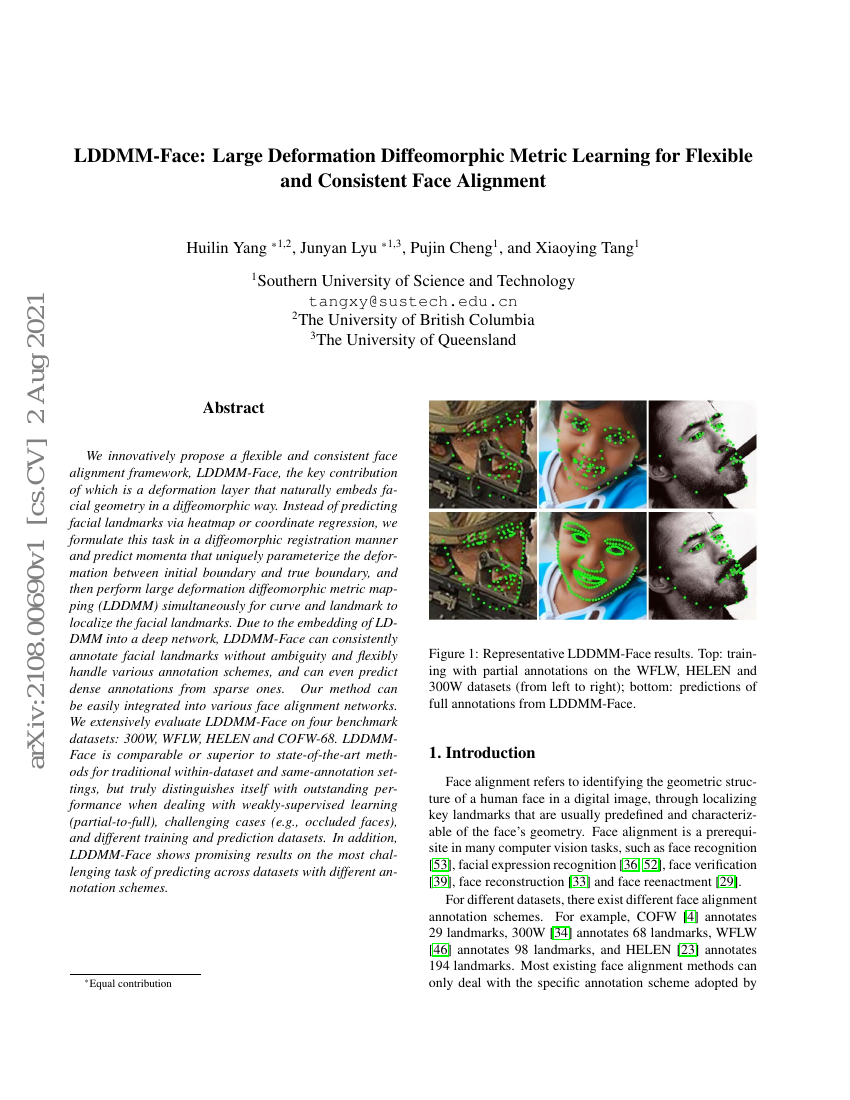 LDDMM-Face:用于灵活且一致人脸对齐的大变形微分同胚度量学习