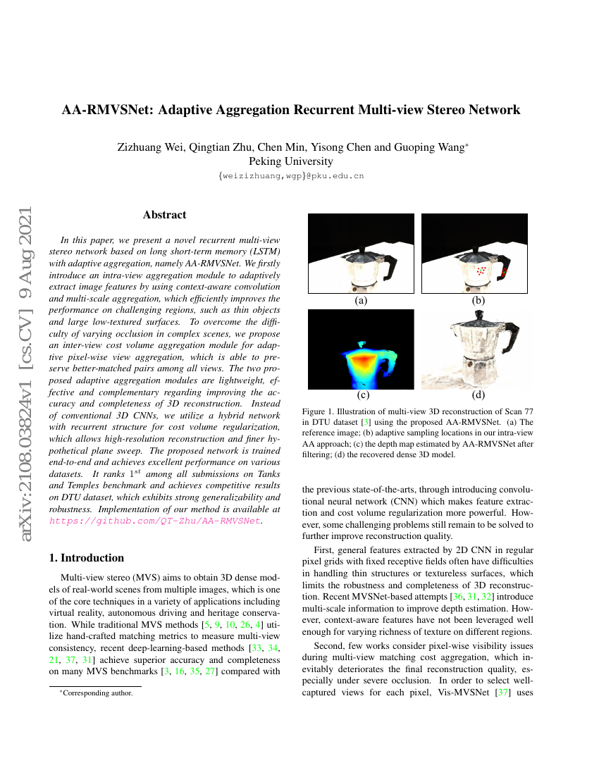 AA-RMVSNet:自适应聚合循环多视图立体网络