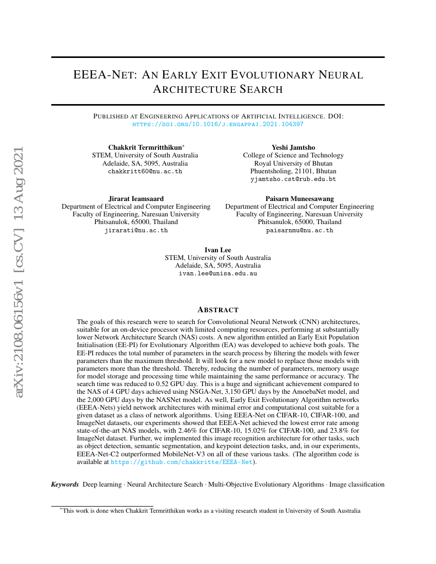 EEEA-Net:一种早期退出的进化神经架构搜索