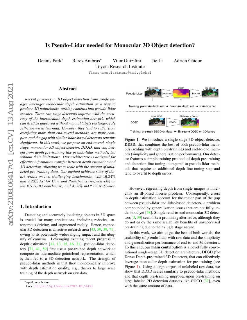 单目3D目标检测是否需要Pseudo-Lidar?