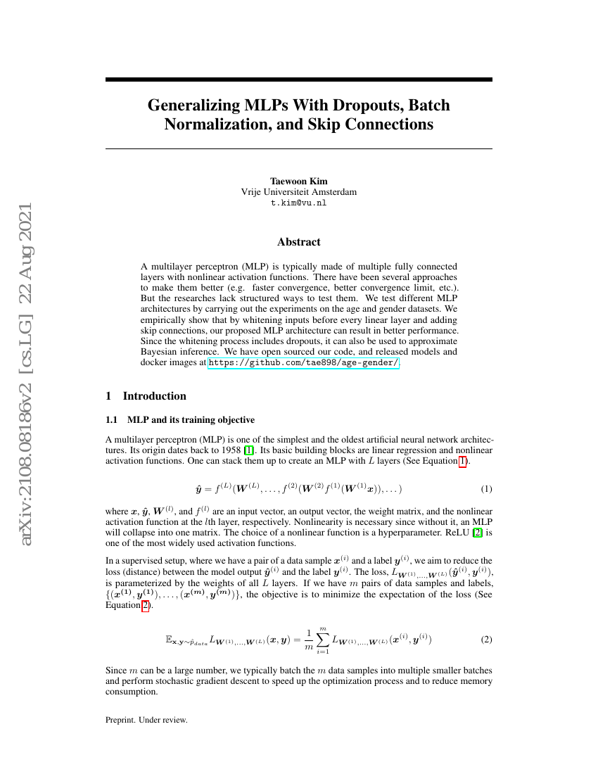 带有Dropouts、Batch Normalization和Skip Connections的MLP泛化