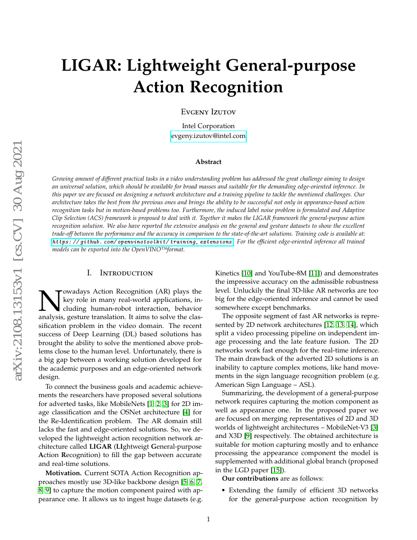 LIGAR:轻量级通用动作识别