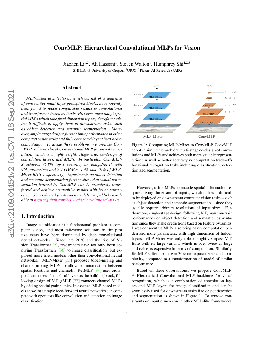 ConvMLP:面向视觉的分层卷积MLP