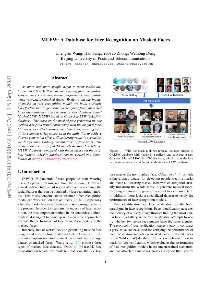 MLFW:用于遮挡人脸面部识别的数据库