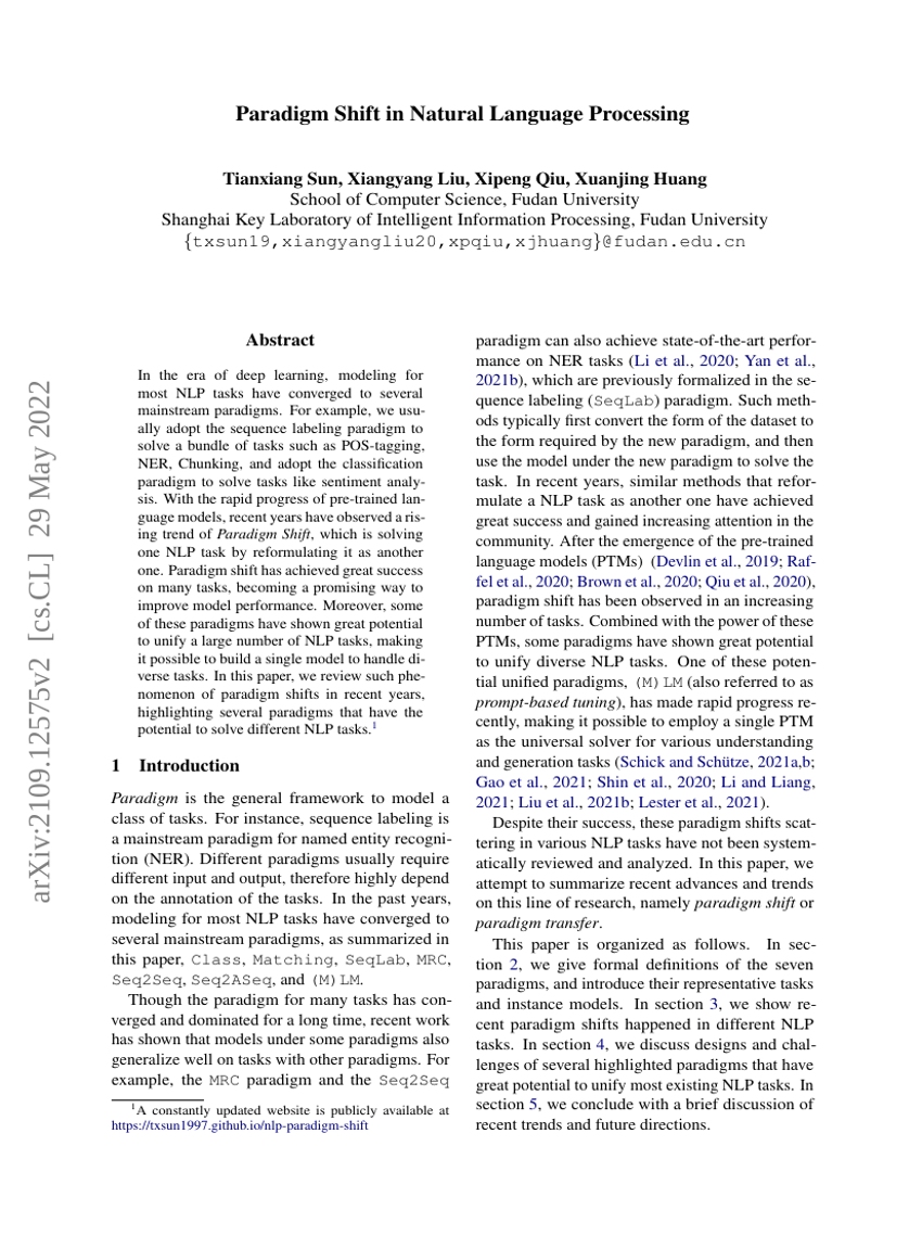 Paradigm Shift in Natural Language Processing