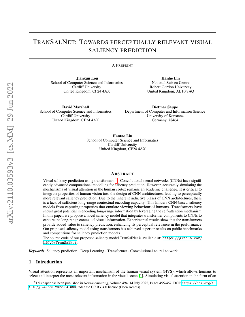 TranSalNet:面向感知相关性的视觉显著性预测