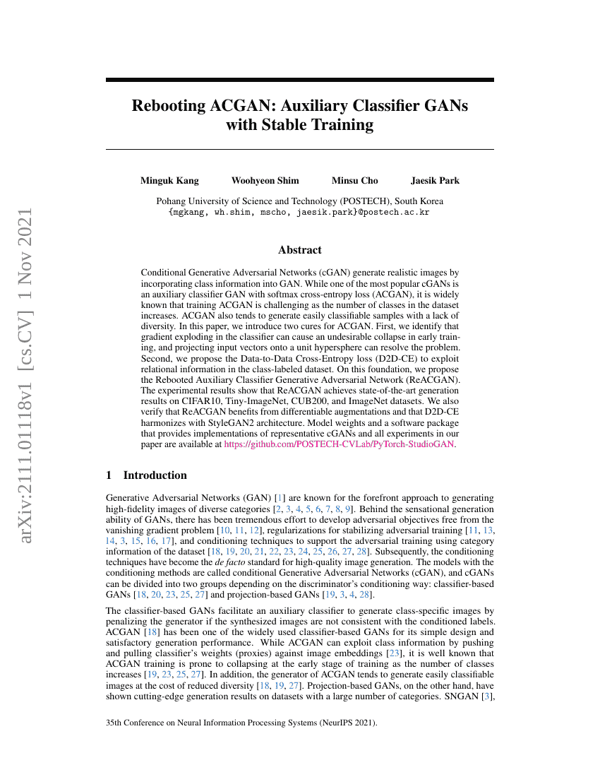 重启ACGAN:具有稳定训练的辅助分类器GAN