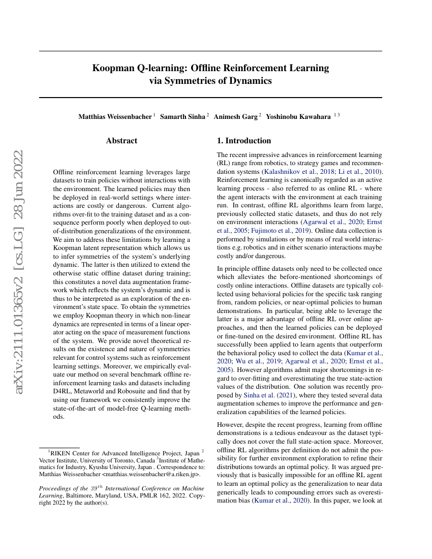 Koopman Q-learning:基于动力学对称性的离线强化学习