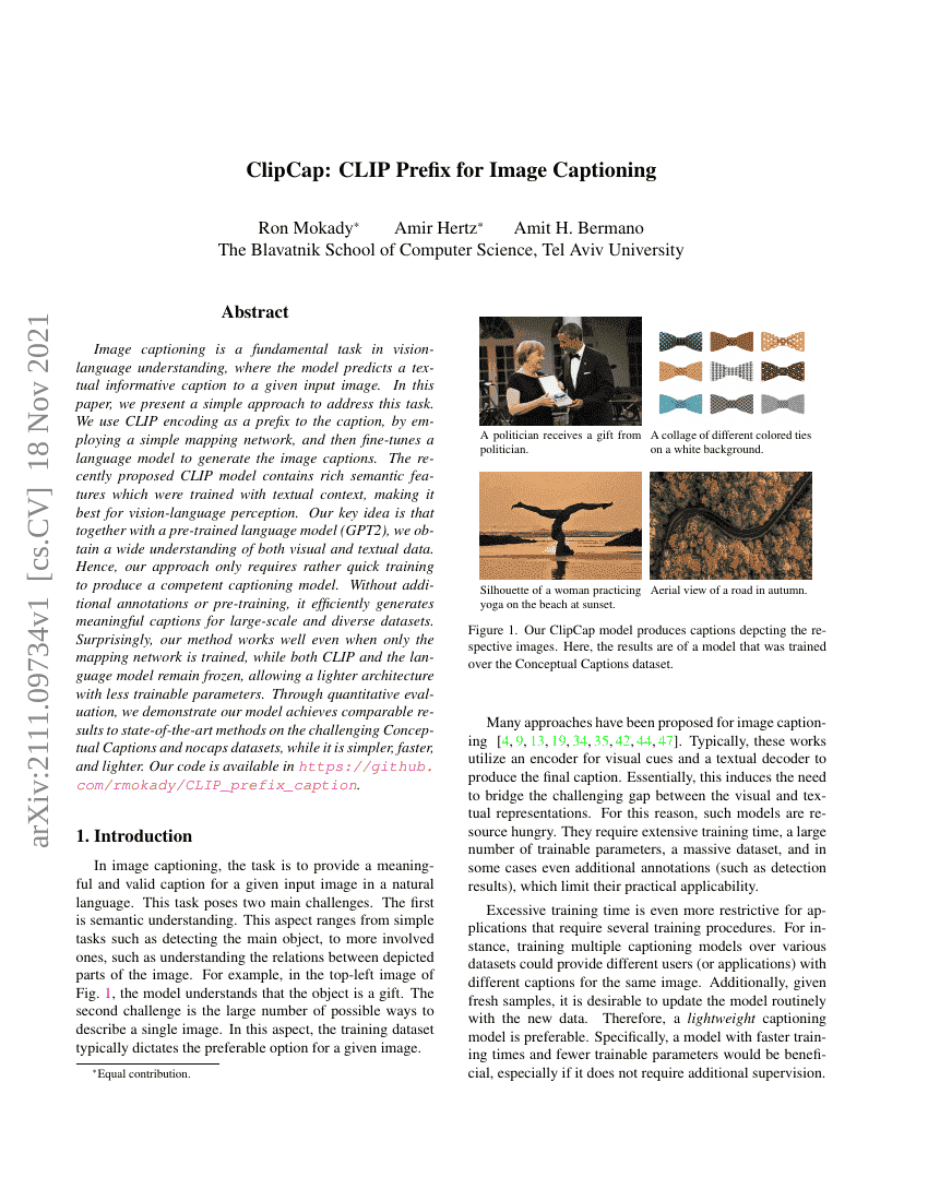 ClipCap:用于图像描述的CLIP前缀