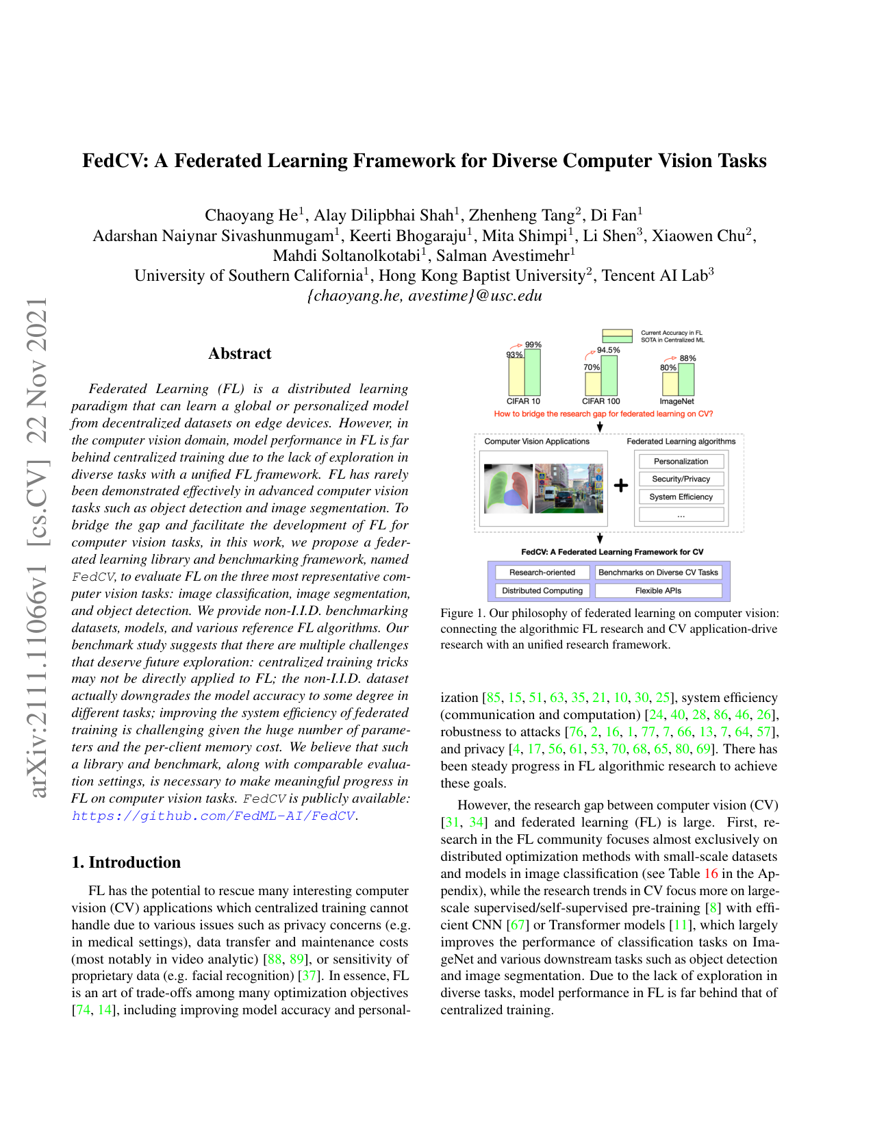 FedCV: 多様なコンピュータビジョンタスクのための連合学習フレームワーク
