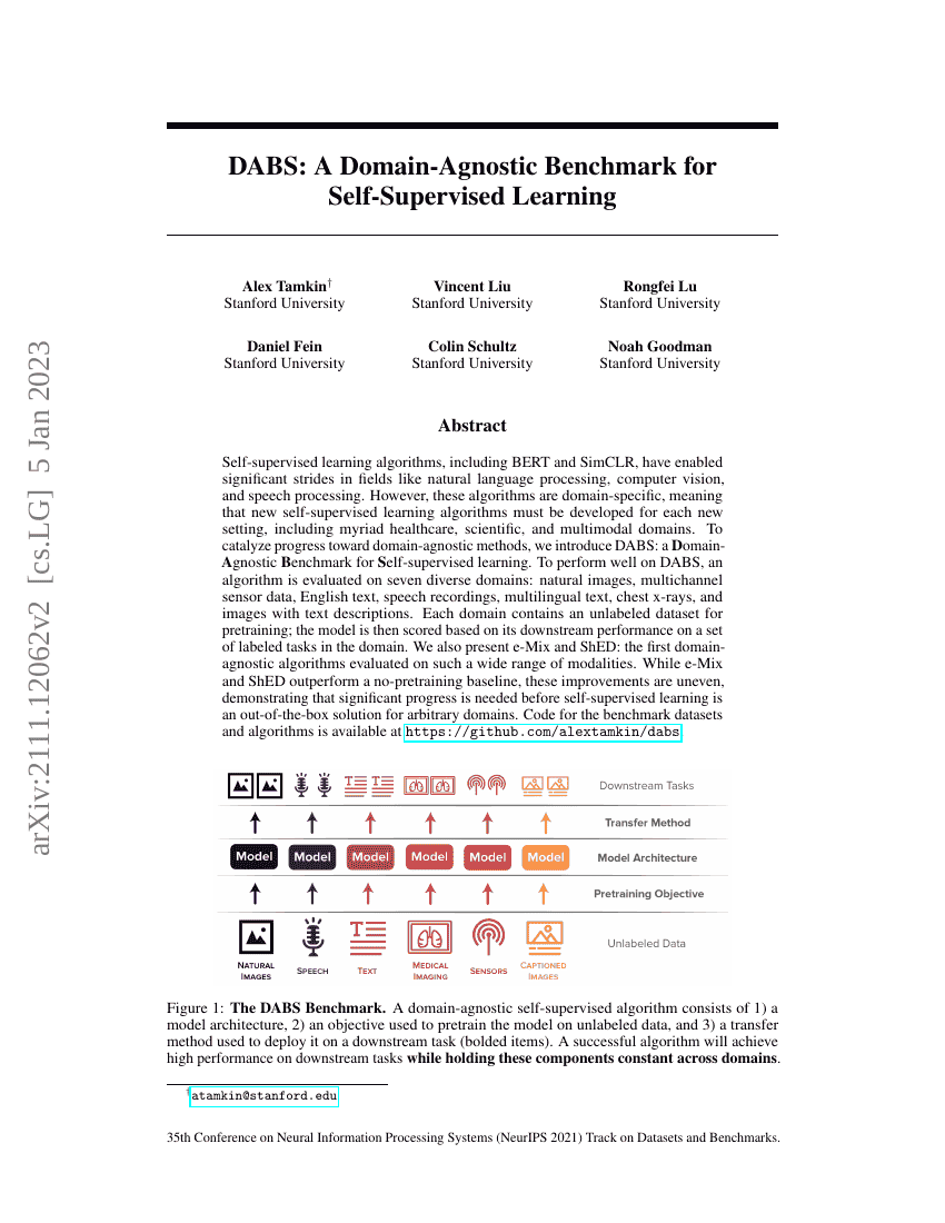 DABS：一种面向自监督学习的领域无关基准