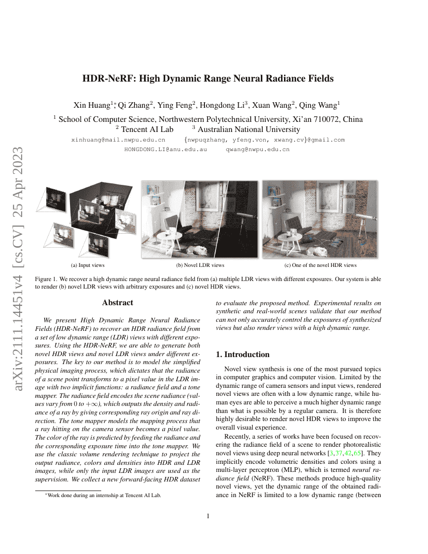 HDR-NeRF:高动态范围神经辐射场