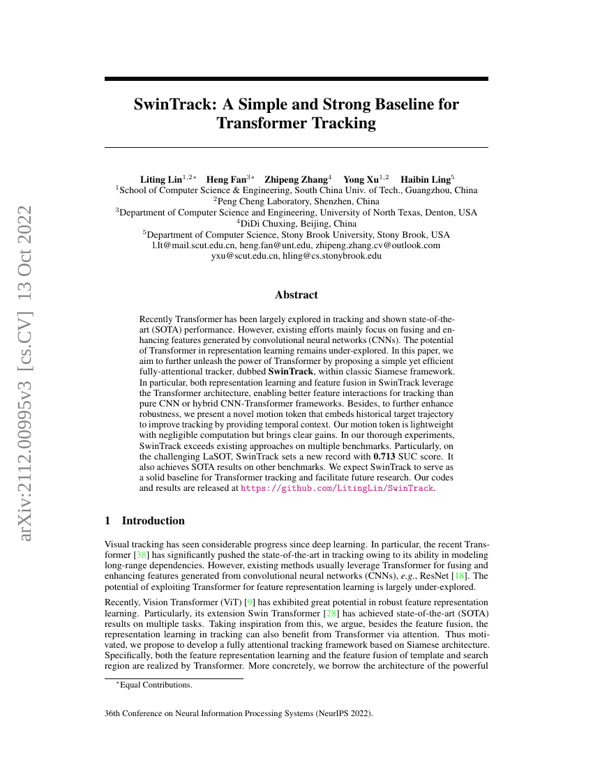 SwinTrack:一种用于Transformer跟踪的简单而强大的基线