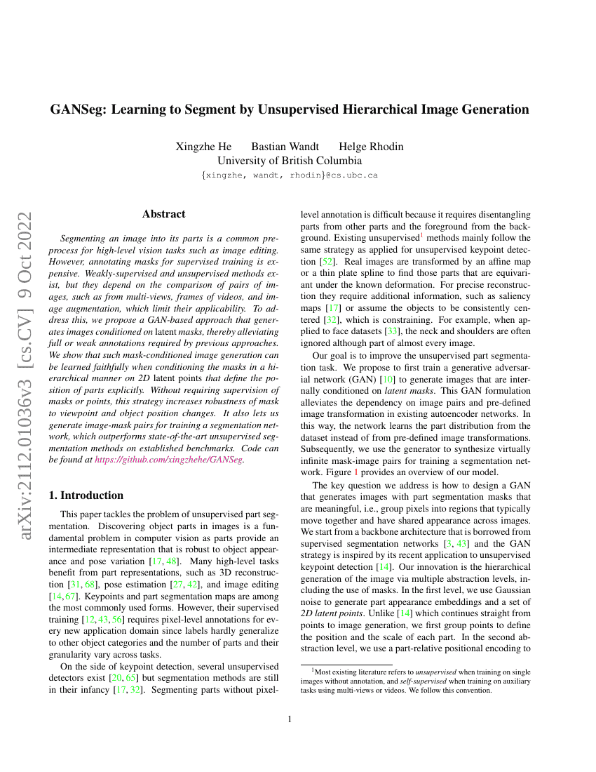 GANSeg:通过无监督分层图像生成学习分割