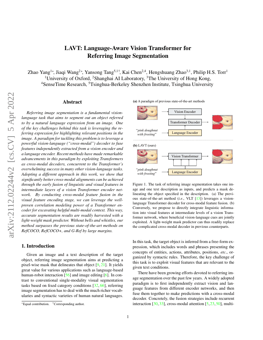 LAVT:语言感知视觉变换器用于指代图像分割