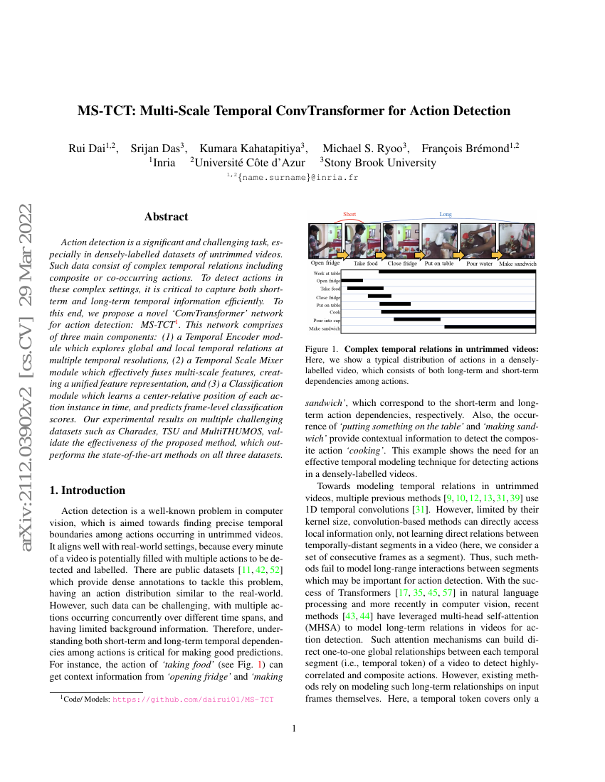 MS-TCT:用于动作检测的多尺度时序卷积Transformer