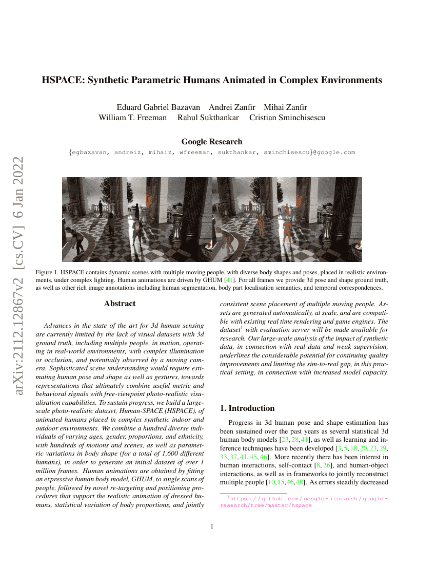HSPACE:在复杂环境中动画化的合成参数化人类