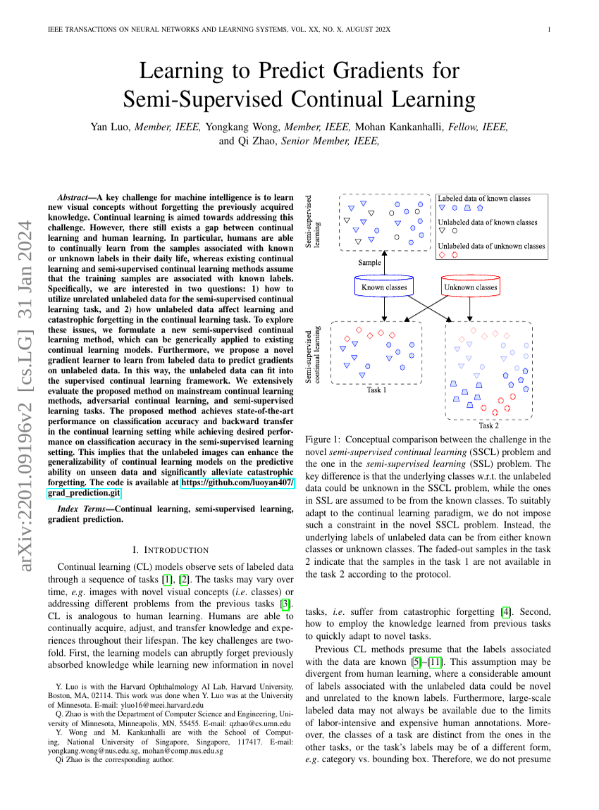 Learning to Predict Gradients for Semi-Supervised Continual Learning