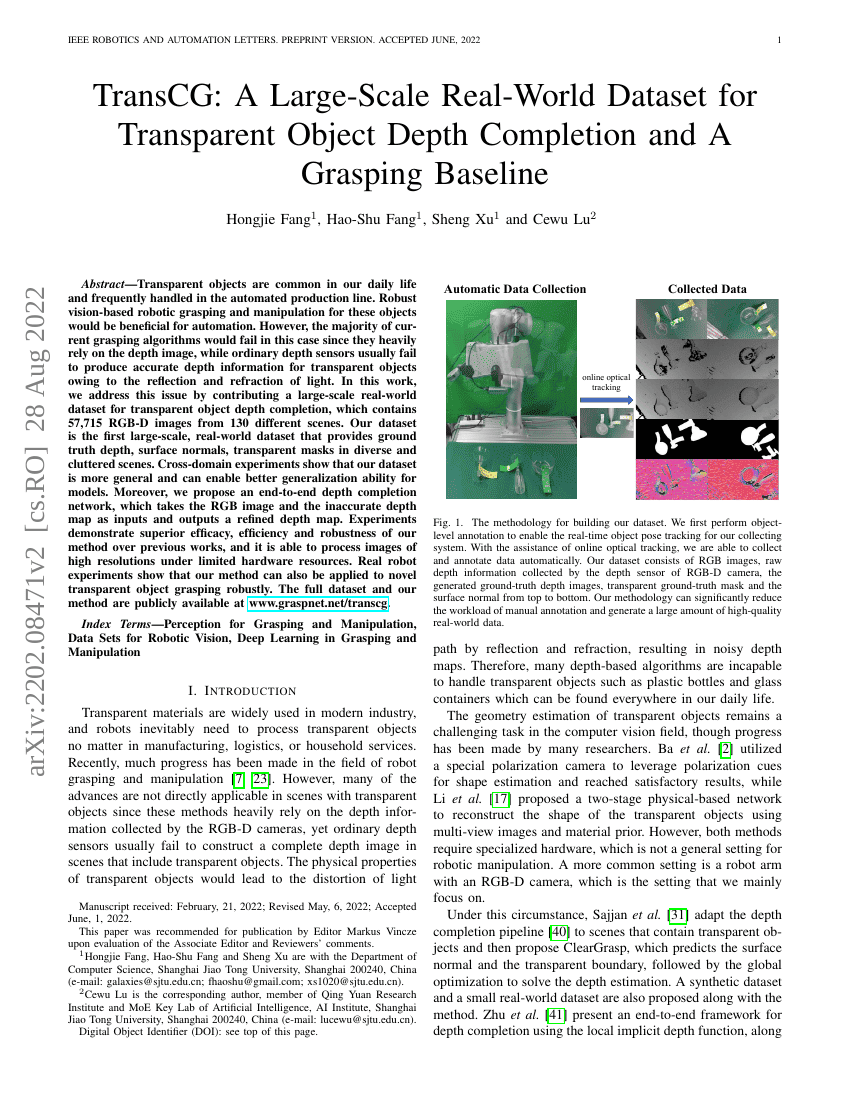 TransCG:大规模真实世界透明物体深度补全数据集及抓取基线模型