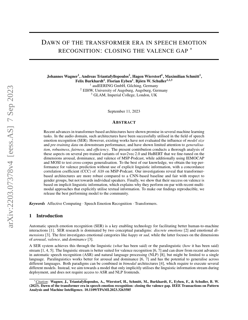 语音情感识别中的Transformer时代开启:弥合效价差距