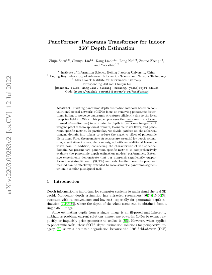 PanoFormer:用于室内360度深度估计的全景Transformer