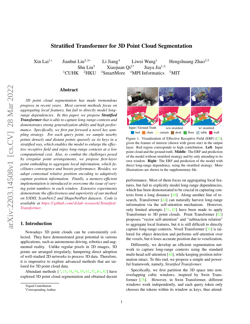 分层Transformer用于3D点云分割