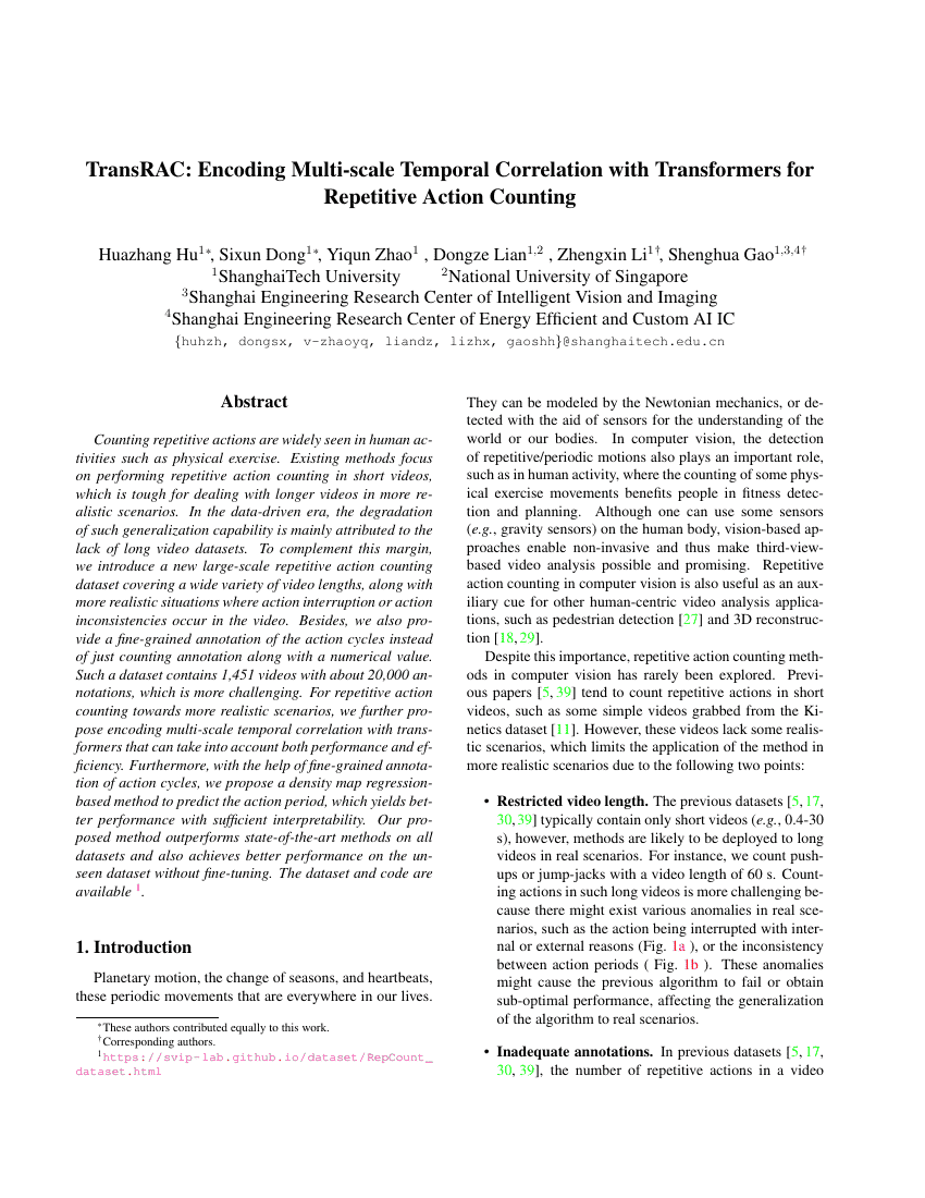 TransRAC:利用Transformer编码多尺度时间相关性进行重复动作计数
