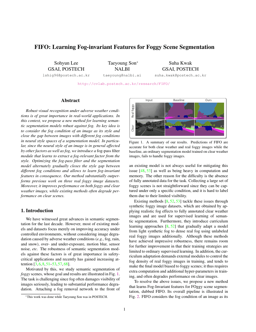 FIFO:面向雾天场景分割的雾 invariant 特征学习