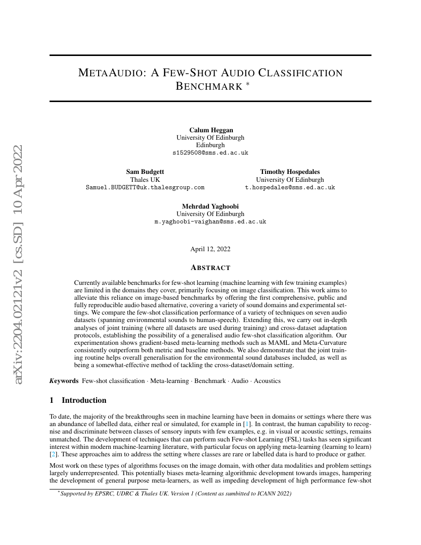 MetaAudio：少样本音频分类基准测试