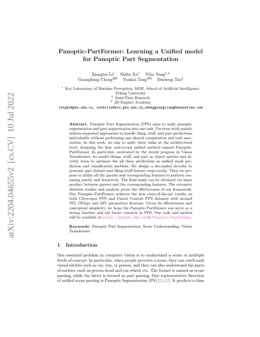 Panoptic-PartFormer:学习用于全景部件分割的统一模型