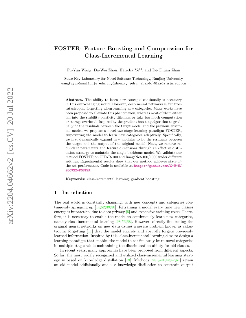 FOSTER:面向类别增量学习的特征增强与压缩
