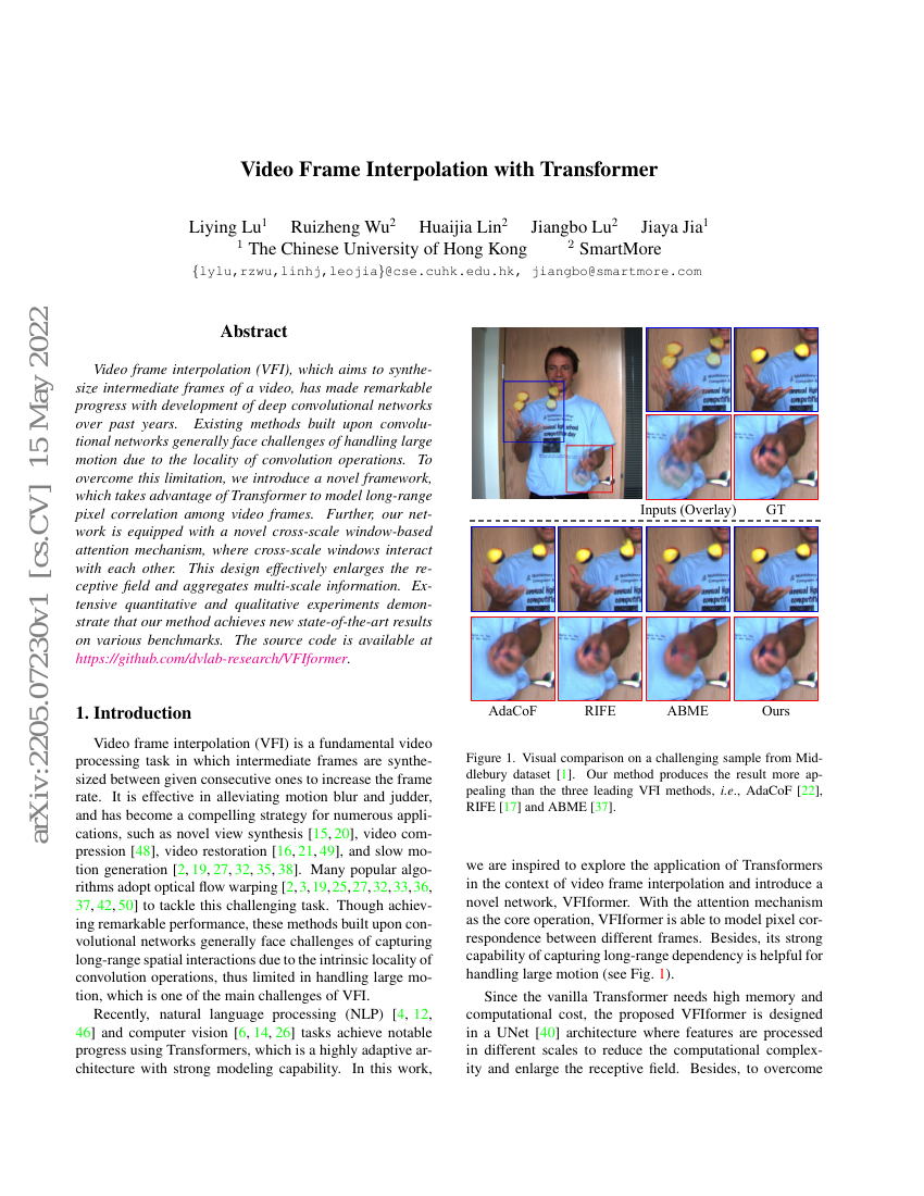 基于Transformer的视频帧插值