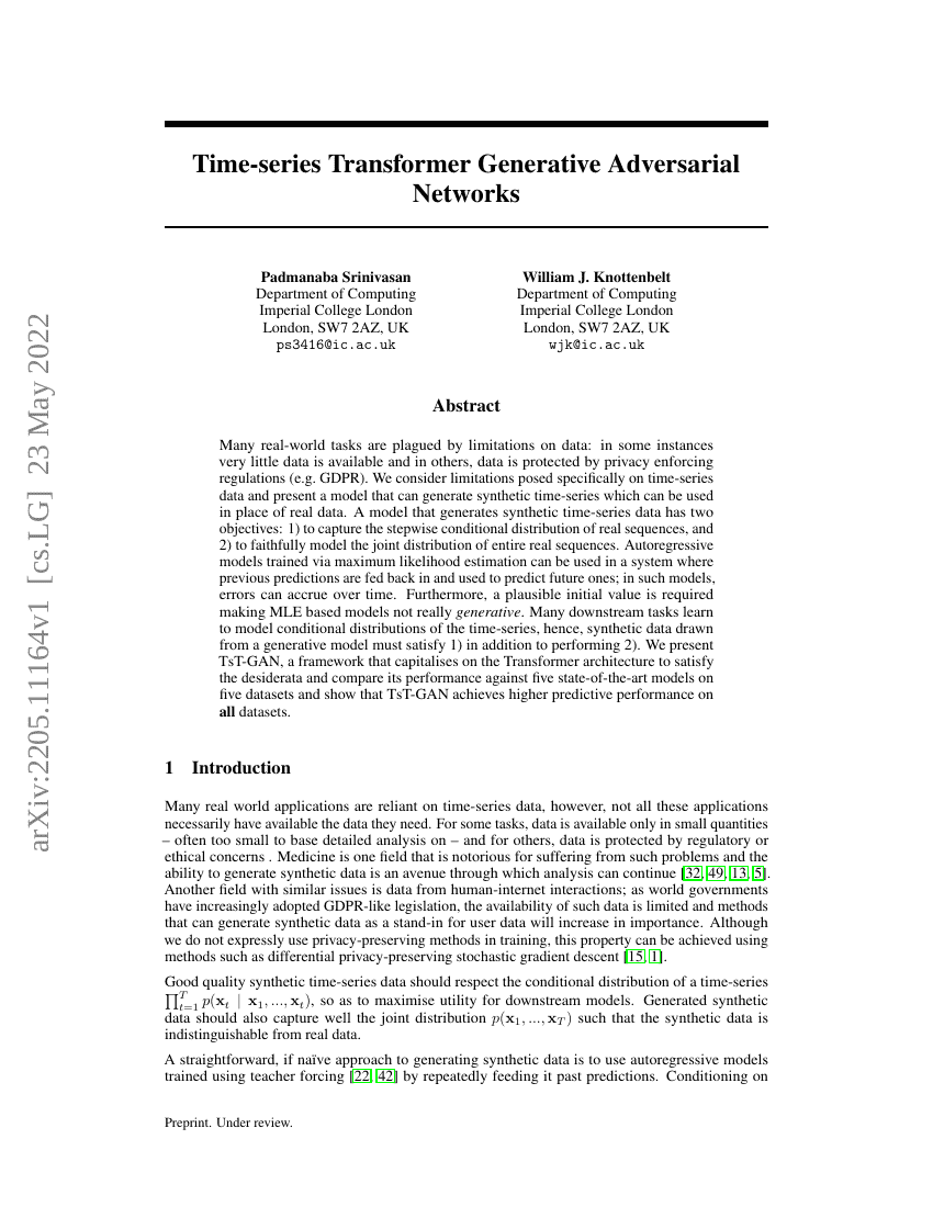 时间序列Transformer生成对抗网络