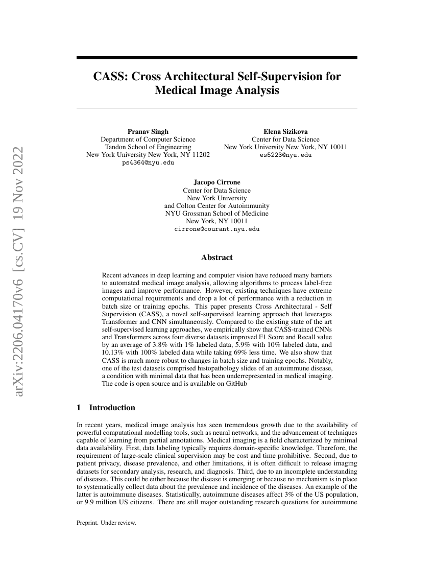 CASS:面向医学图像分析的跨架构自监督学习