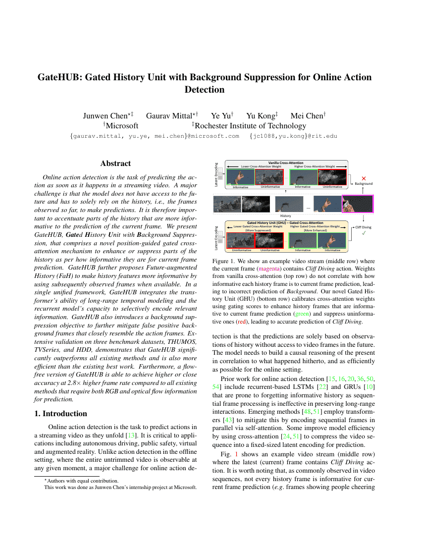 GateHUB:用于在线动作检测的门控历史单元与背景抑制