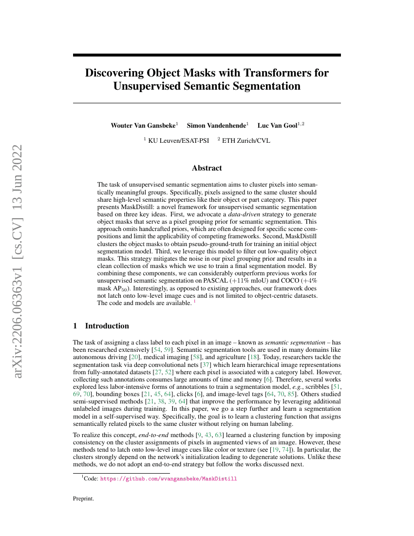 基于Transformer的无监督语义分割中对象掩码的发现