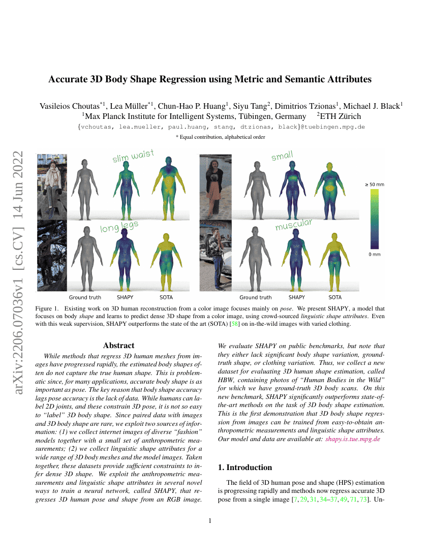 基于度量和语义属性的精确3D人体形状回归