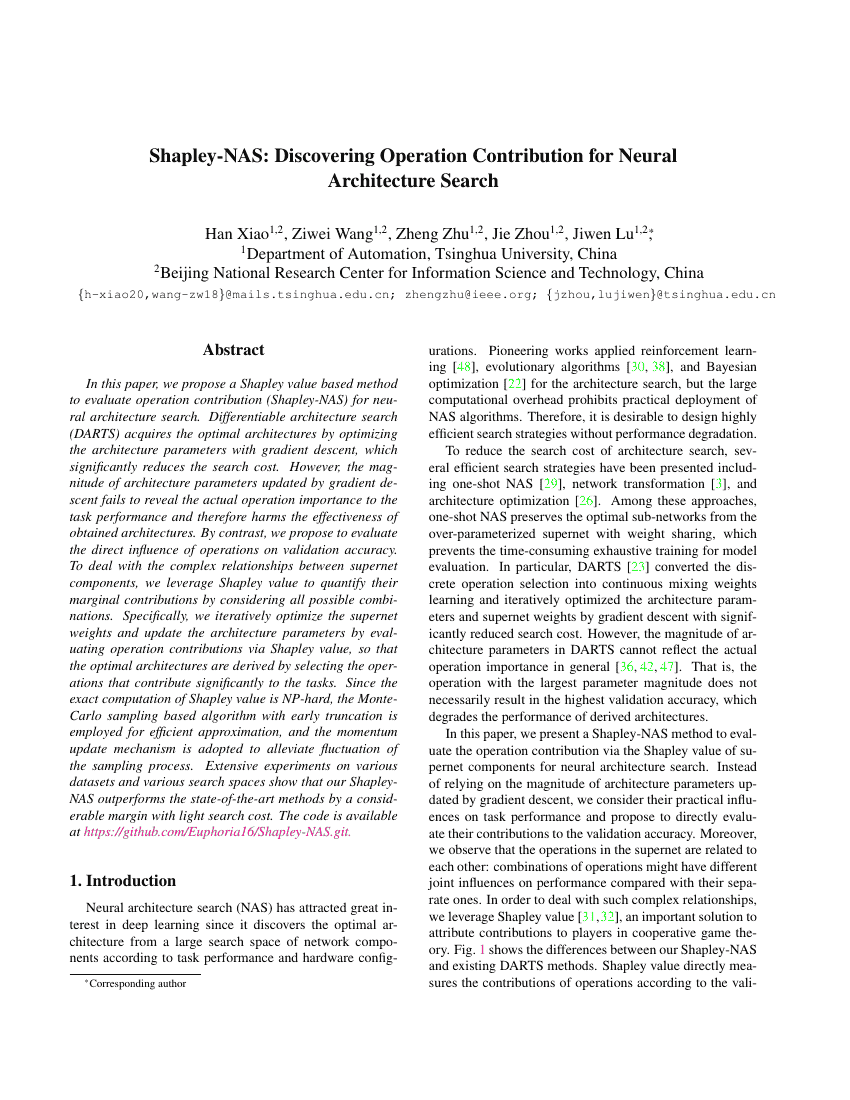 Shapley-NAS:用于神经架构搜索的操作贡献发现