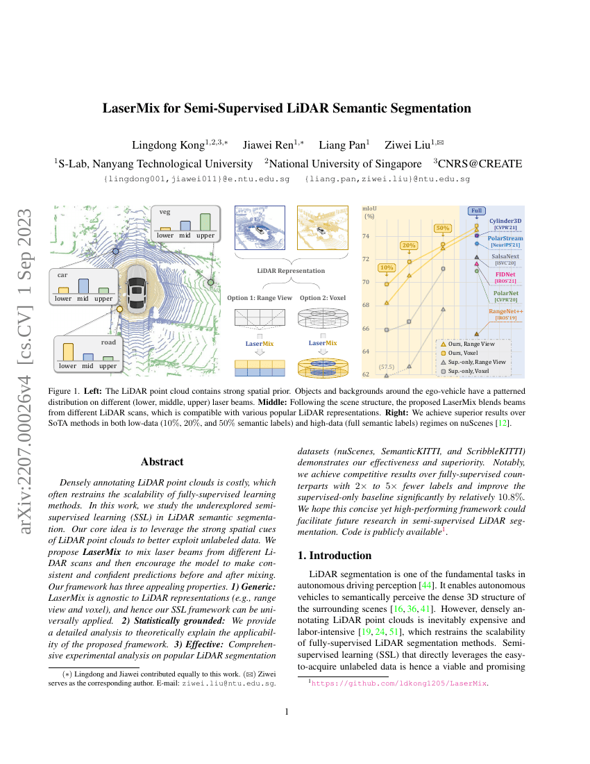 LaserMix 用于半监督 LiDAR 语义分割