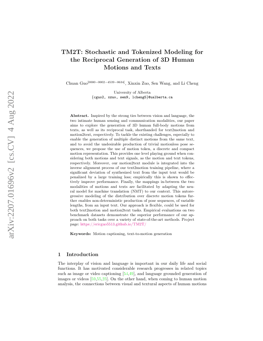 TM2T:用于3D人体运动和文本互动生成的随机化和令牌化建模