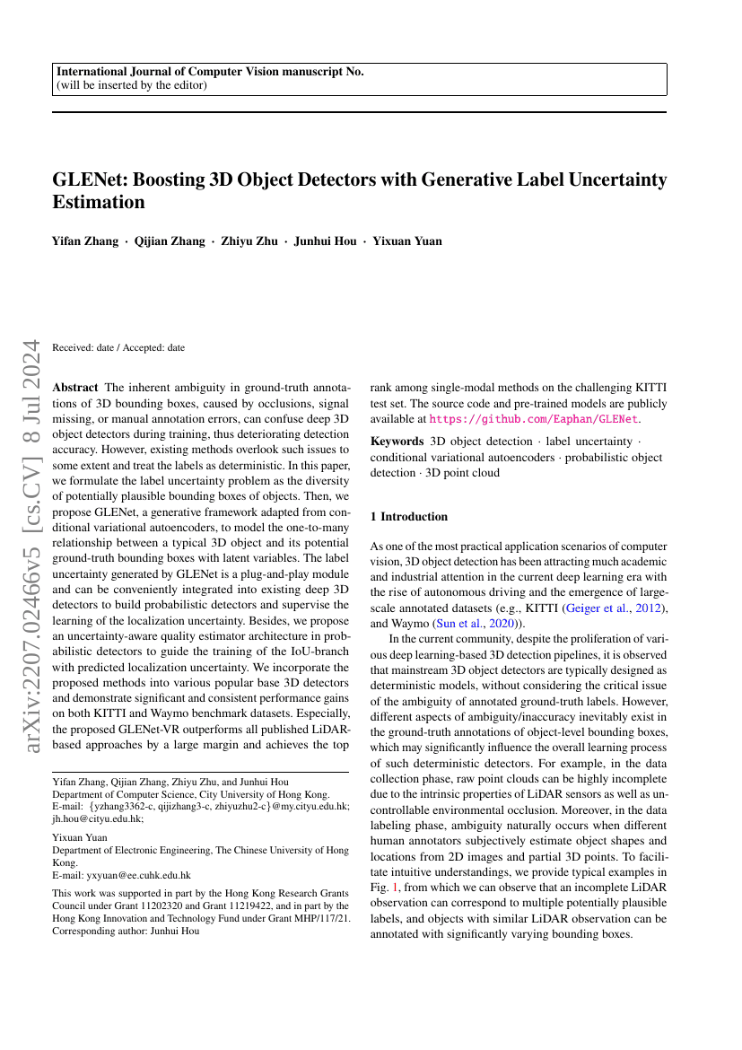 GLENet:通过生成式标签不确定性估计提升3D目标检测器性能