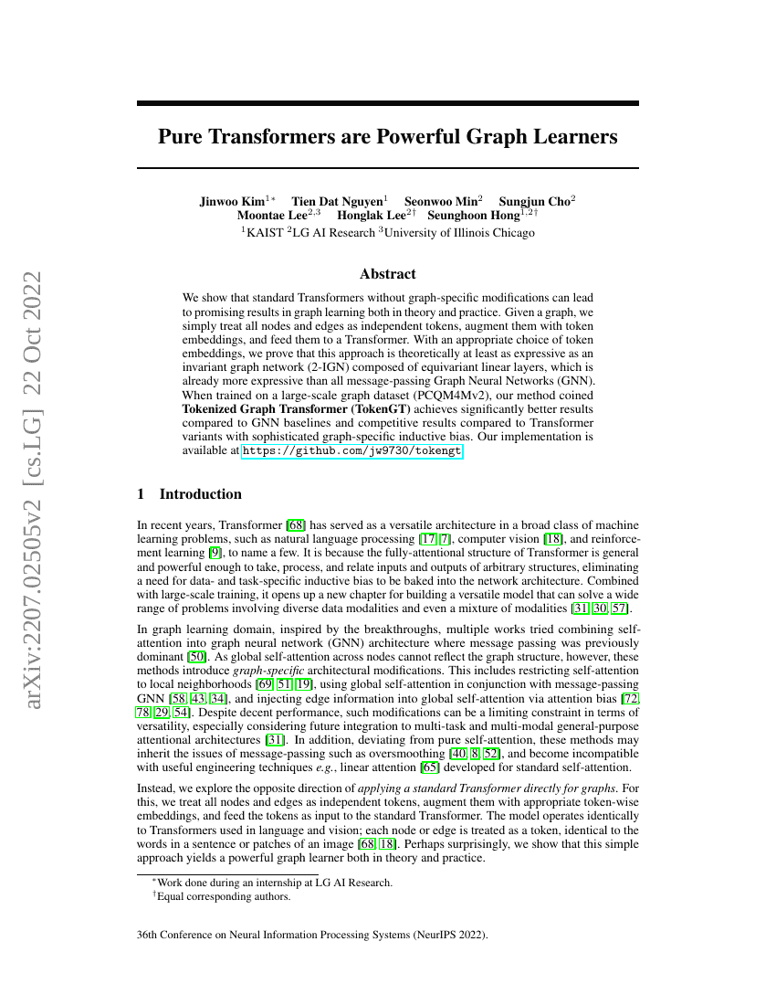 纯Transformer在图学习中具有强大的能力
