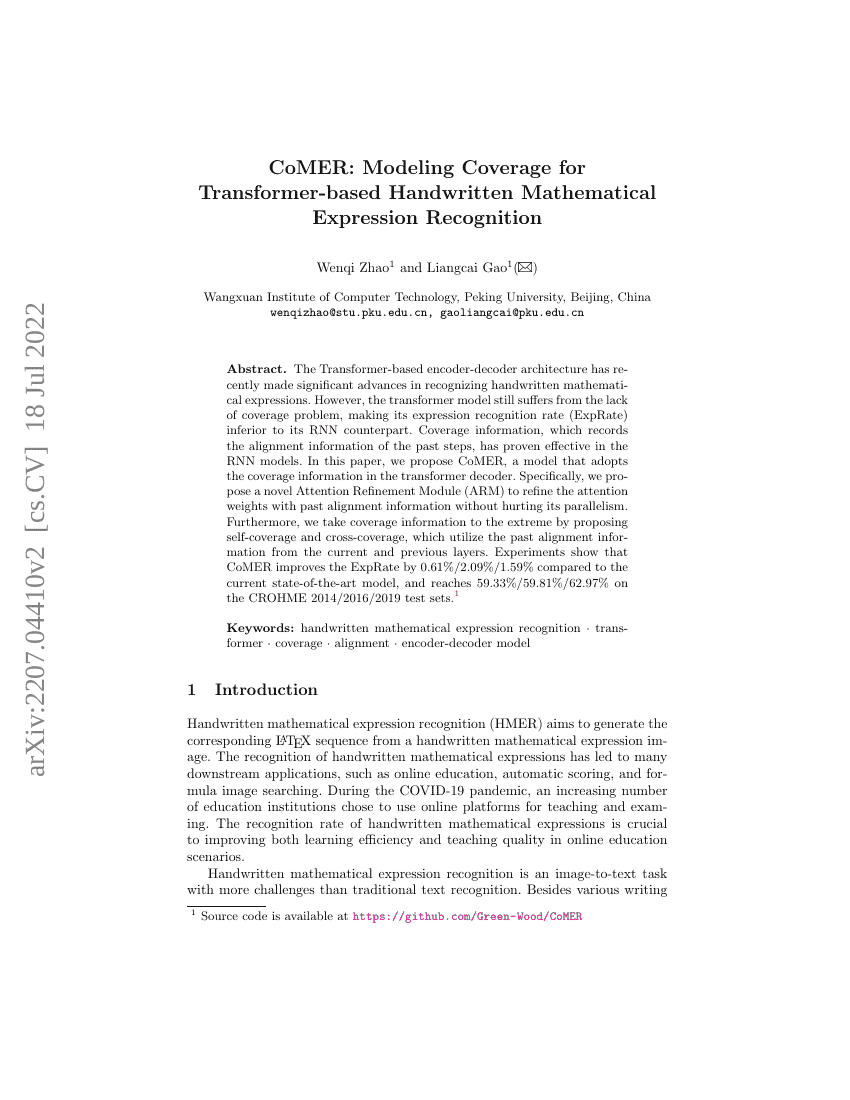 CoMER:基于Transformer的手写数学表达式识别覆盖率建模