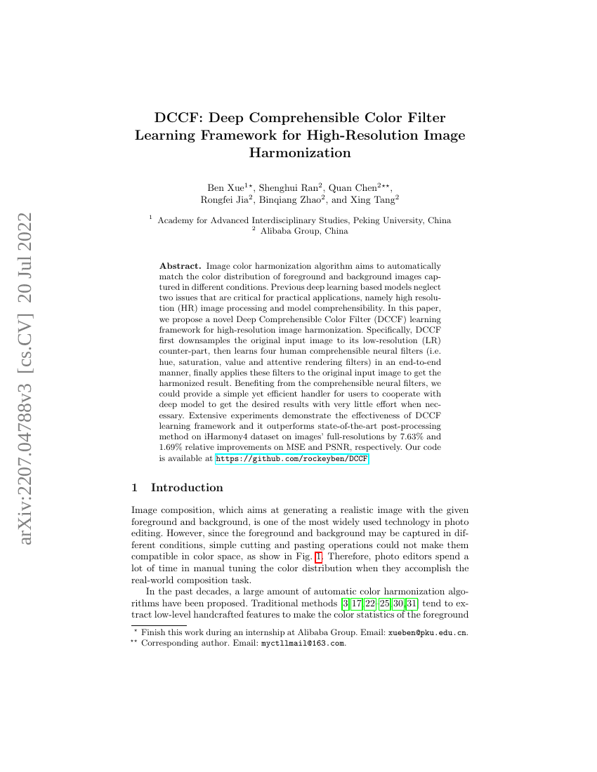 DCCF:用于高分辨率图像调和的深度可理解彩色滤波器学习框架