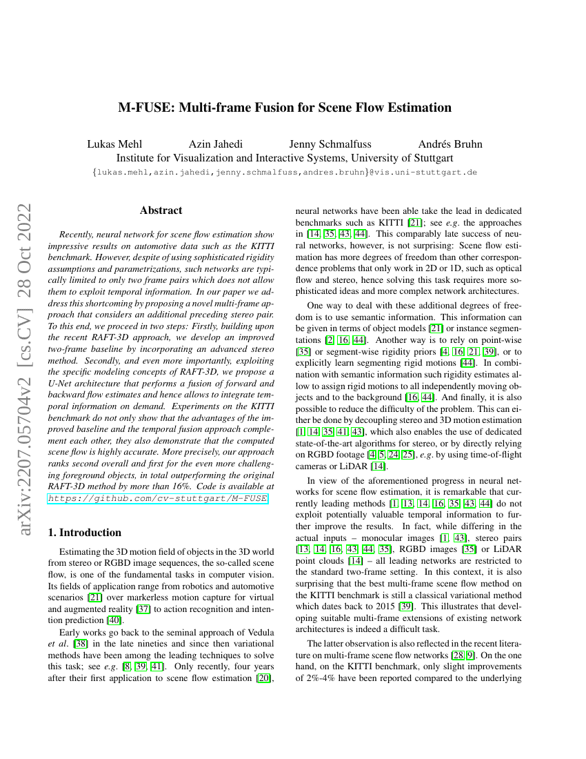 M-FUSE:用于场景流估计的多帧融合