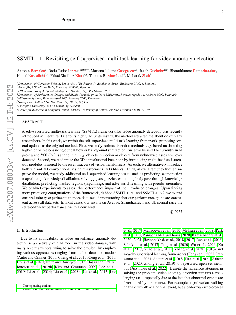 SSMTL++:重新审视用于视频异常检测的自监督多任务学习